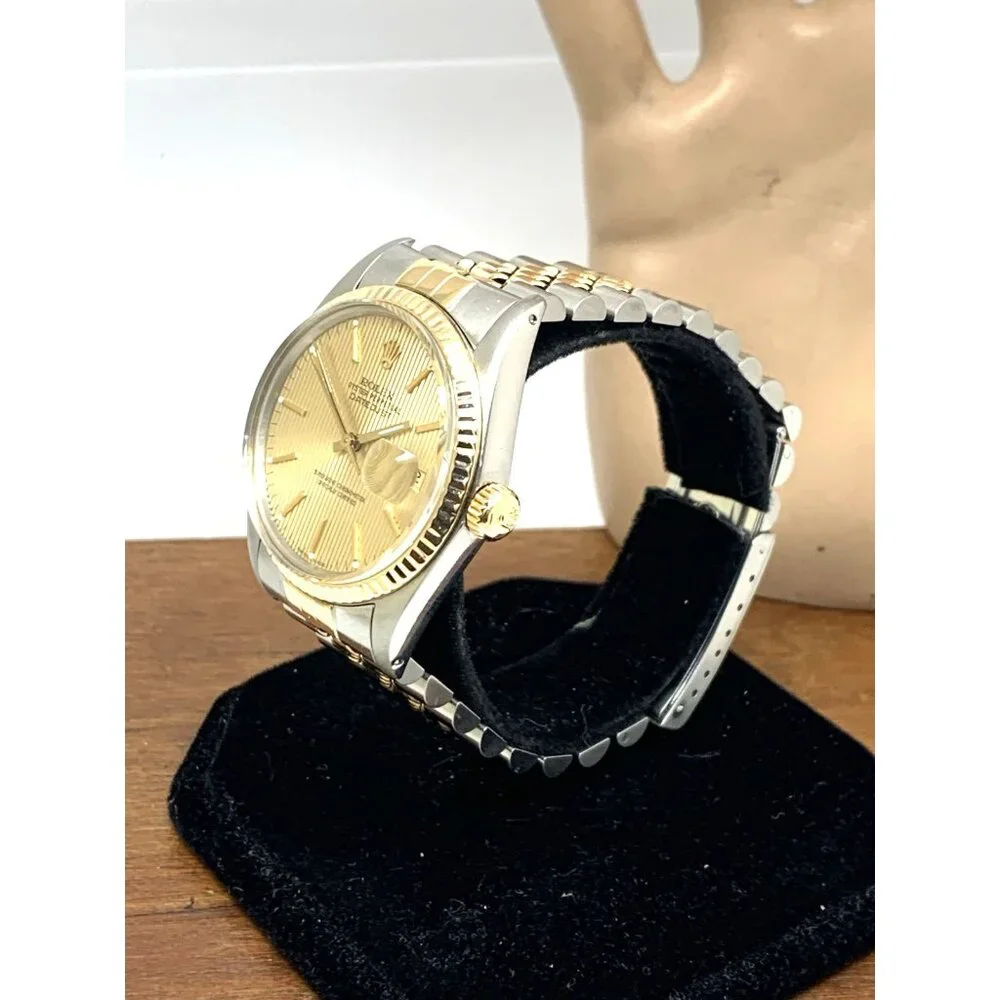 Rolex Datejust Mens Watch 16013 Swiss Automatic Tapestry Dial 1984 Two Tone 36mm